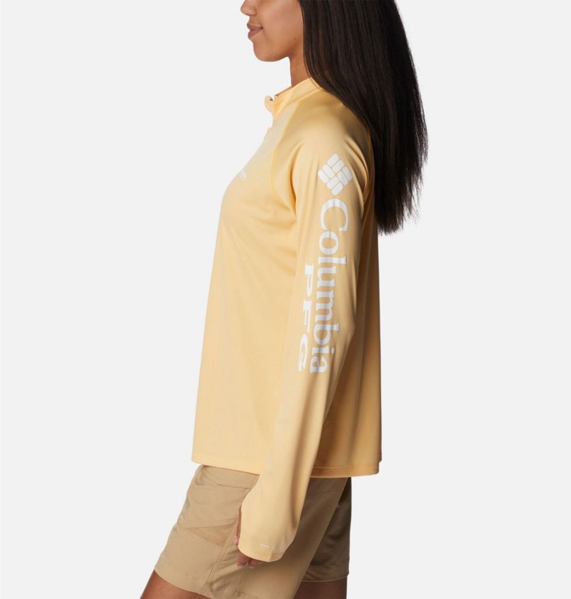 Yellow Women's Columbia PFG Tidal Quarter Zip Long Sleeve T-Shirt | 6218-PQMEH