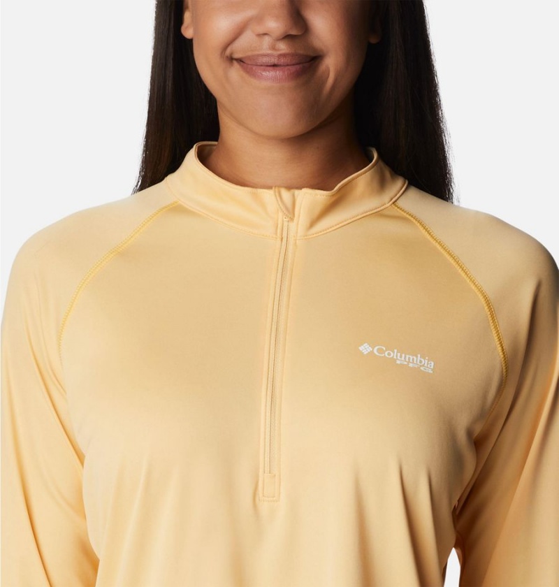 Yellow Women's Columbia PFG Tidal Quarter Zip Long Sleeve T-Shirt | 6218-PQMEH