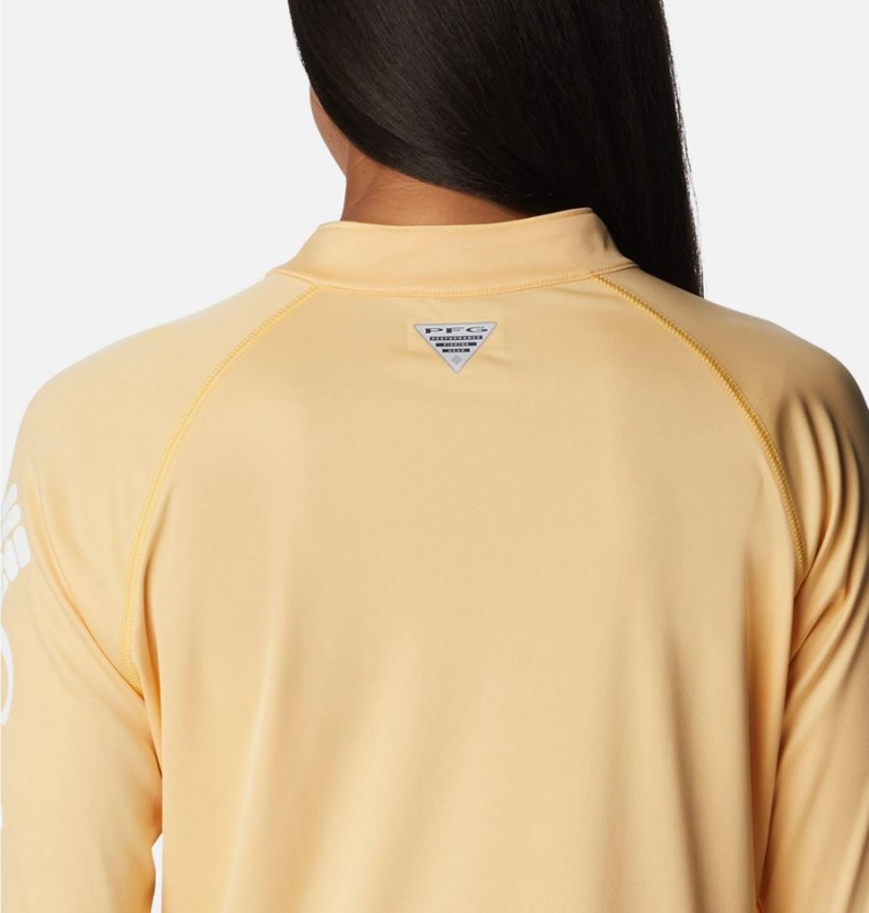 Yellow Women's Columbia PFG Tidal Quarter Zip Long Sleeve T-Shirt | 6218-PQMEH